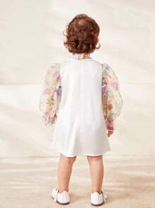 SHEIN Gaun Bayi Perempuan Motif Bunga Putih Jala Warna-warni, Musim Semi/Panas - Hitam dan Putih - View 2