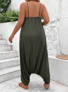 SHEIN LUNE Plus Size Solid Color Backless Sleeveless Jumpsuit For Summer - Army Green - View 2