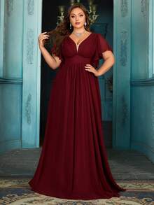 QOQ Vestido de noite feminino elegante e simples, plus size, vestido formal sofisticado para festas noturnas, galas, jantares da alta sociedade, coquetéis, bailes de formatura, cerimônias de premiação, vestidos de cor sólida - Borgonha - Ver 5