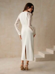 Anewsta Vintage Party Patchwork White Women's Woven Dress With Cinched Waist