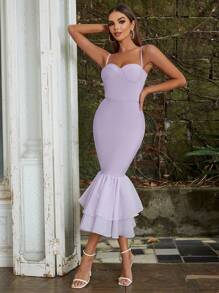 Robe de soirée moulante de contraste de bandage et de maille ajustée - Parme - Voir 1