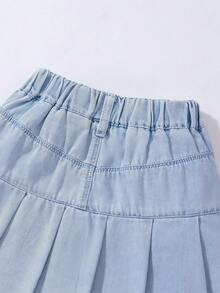 Falda de mezclilla plisada y con lazo lindo para niña joven para uso diario - Azul - Ver 6