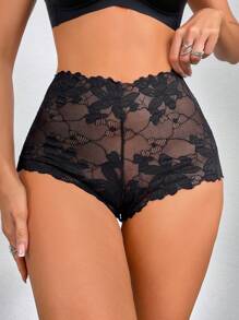 Ropa interior de encaje sexy para mujer, pantaloncitos románticos simples y transpirables para mujer, 1 pieza de lencería