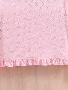 欣音小女孩'空心圓點布襞飾圆领針織開衫，白色釦子，常規肩寬和長袖，日常休閒簡單可愛風尚外套 - 粉色 - 查看 6