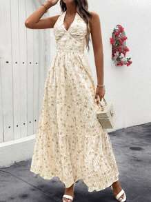 Breezaya Textured Fabric Print Strap Swing Dress Maxi Vacation Beach Outfits Women