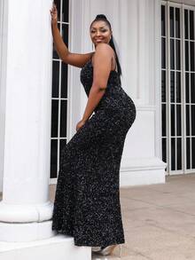 seomiscky Plus Sequins Prom Dress - Black - View 7
