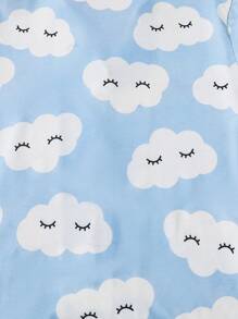 Tween Girls' Cute Cloud Print Short Sleeve Top And Shorts Homewear Set - Blue - View 6