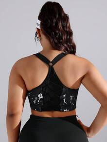 Fashionable Plus Size Strappy Bra Top For Sports, Fitness And Yoga - Black - View 2