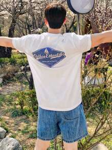 DAZY Men's Casual Short Sleeve T-Shirt With Letter Print, Summer - White - View 2