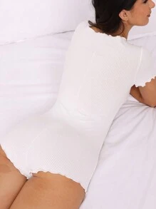 Mono elegante de corte ajustado con rayas verticales de unicolor para mujer, ideal para usar en casa - Blanco - Ver 2