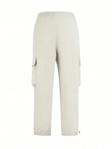 Men's Casual Cargo Pants With Multiple Pockets And Cuffed Legs - Khaki - View 2