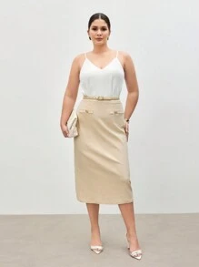 BizChic Plus Size Women's Solid Color Simple Daily Woven Skirt