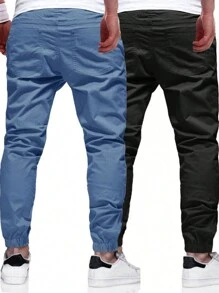 Manfinity Homme Men's Casual Jogger Pants With Waist Drawstring And Elastic Cuffs - Multicolor - View 2