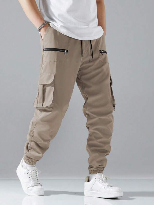 Pantalon utilitaire simple et casual unicolore grande taille pour hommes