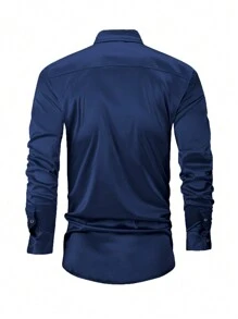 Men's Satin Fabric Long Sleeve Dress Shirt, For Fall