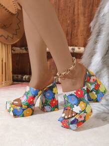 Bohemian Style High Heel Platform Sandals - 藍色 - 查看 2