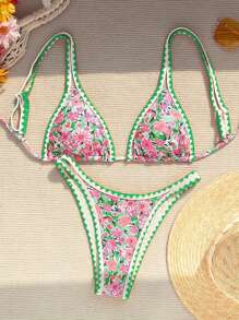 Swim Mod Women's Summer Beach Flower Print Sexy Bikini Set, Random Print - Multicolor - View 6