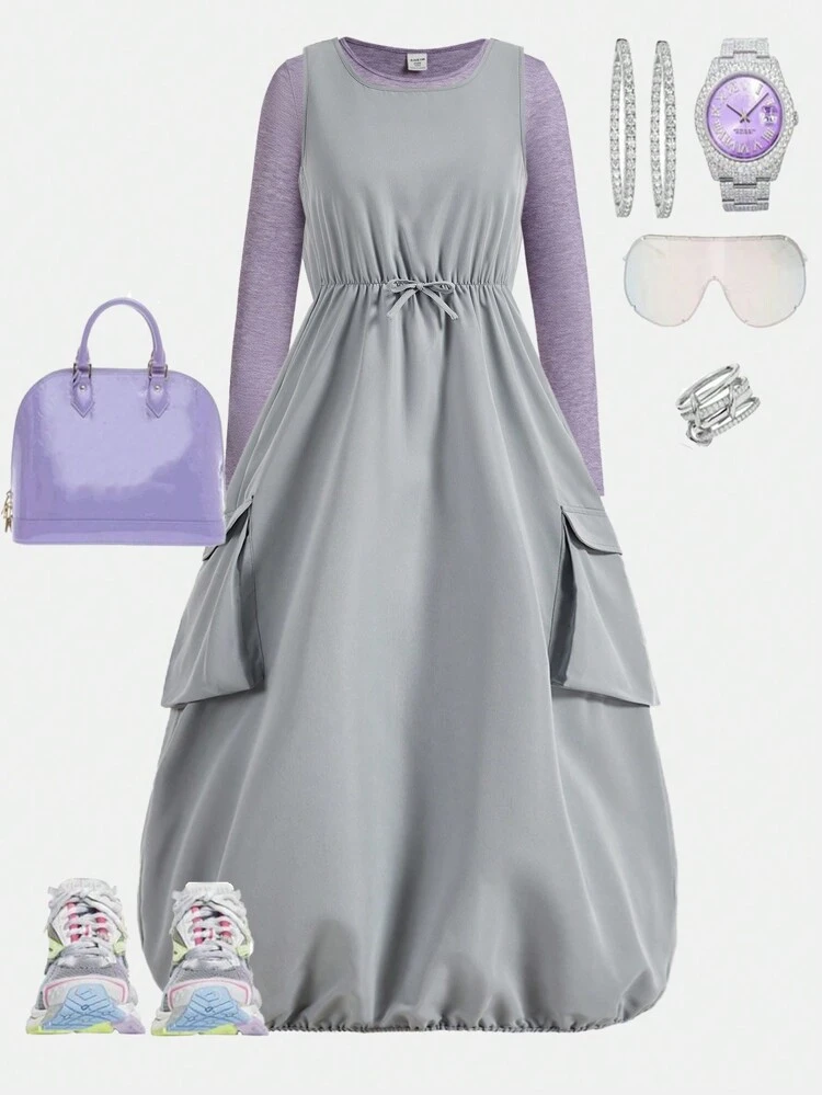 Teen Girl Solid Color Simple Daily Sleeveless Dress