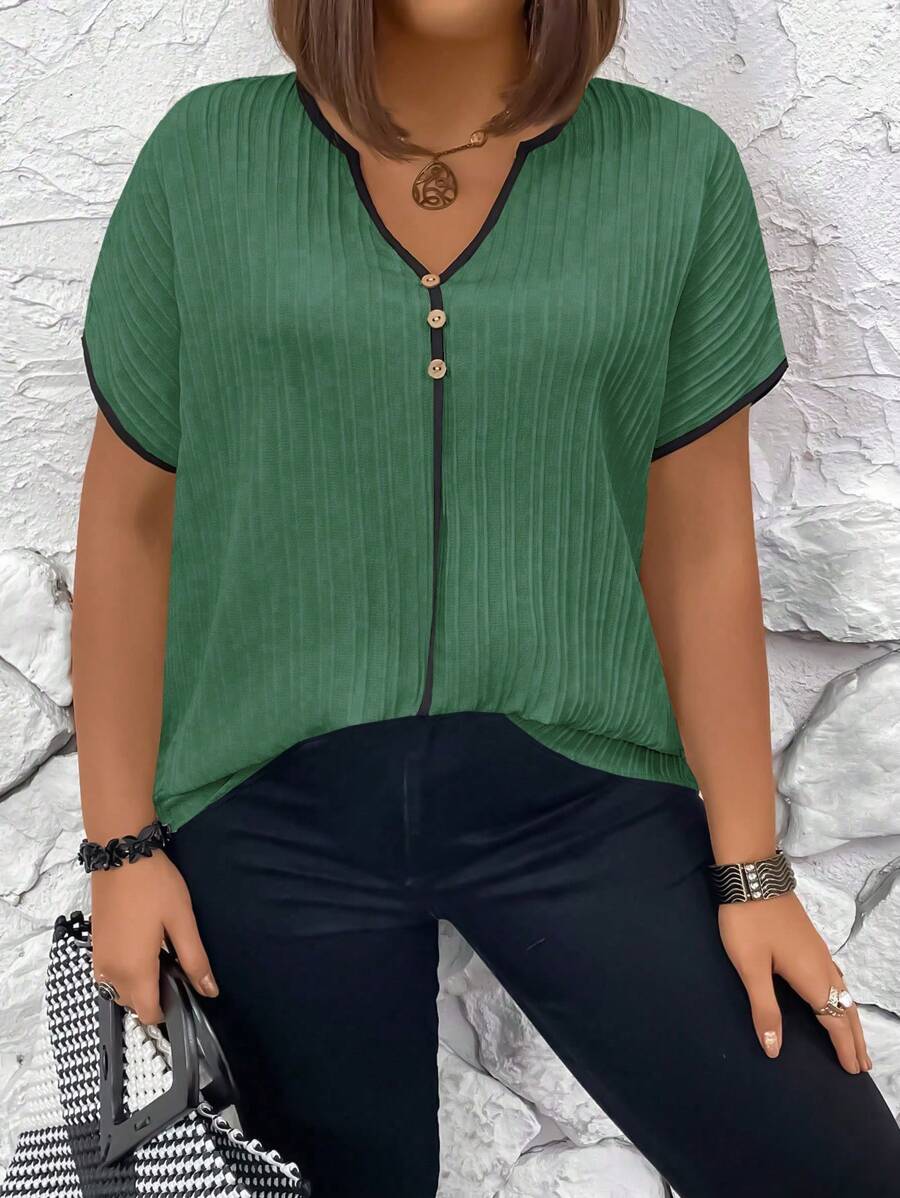 Chemisier simple et ample pour femme grande taille, à la mode et polyvalent pour une utilisation quotidienne - Vert sapin - Voir 1