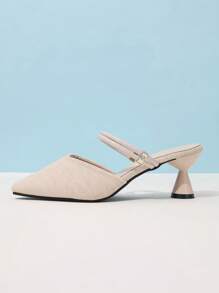 女士春秋新款尖头半拖鞋高跟鞋，两穿式，优雅穆勒鞋 - 米色 - 查看 3