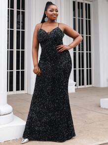 seomiscky Plus Sequins Prom Dress - Black - View 1