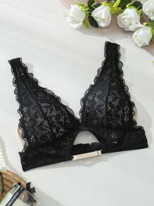 Sujetador de encaje de unicolor de moda para mujer, lencería