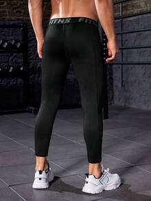 Mallas deportivas apretadas de color liso para uso diario para hombres - Negro - Ver 2