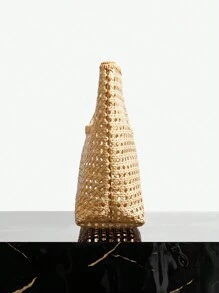 SHEIN SXY LADIES,WOMEN  TOP HANDLE BAG, WOVEN BAG, Fashionable, Summer, Vacation, Rattan, Weaving, FOR BEACH,VACATION,HOLIDAY,SUMMER - Beige - View 4