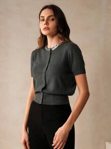 Anewsta Women's Urban Style Sequin Embellish Cardigan - Grey - View 6