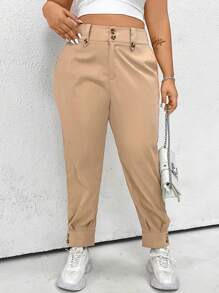 Flirla Plus Size Women's Solid Color Simple Daily Casual Pants Fall Cloth For Women - Apricot - View 6