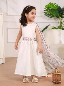 Young Girl Printed Cape Princess Dress (A-Line, Waist-Fitted) Mommy And Me Matching Outfits (3 Pieces Sold Separately) - Apricot - View 6