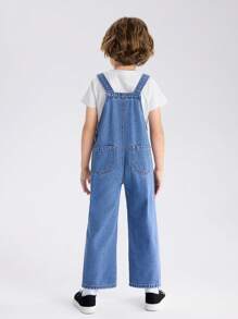 YOUNG BOY Casual Street Style Medium Blue Distressed Denim Overalls With Zipper Closure And Patch Decoration For Adjustment