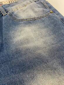 Quần short denim rách hiệu ứng ria mép cho nam - Rửa trung bình - Xem 5