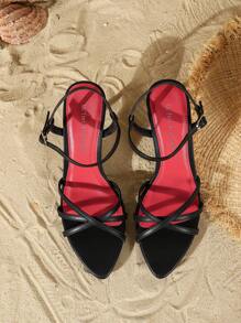 On feet& in love Giày cao gót mũi nhọn thanh lịch một quai chéo cho nữ, phù hợp với váy và đám cưới vào mùa hè - màu đen - Xem 4