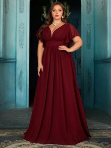 QOQ Vestido de noite feminino elegante e simples, plus size, vestido formal sofisticado para festas noturnas, galas, jantares da alta sociedade, coquetéis, bailes de formatura, cerimônias de premiação, vestidos de cor sólida - Borgonha - Ver 6
