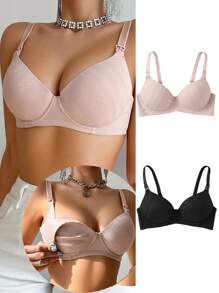 Moonlight&Mama 2pcs Maternity Women's Solid Color Simple Daily Wear Underwear Bra Set - Multicolor - View 1