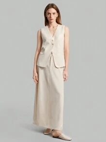 Ontre Women'S Solid Color Vest Suit Jacket - Apricot - View 3