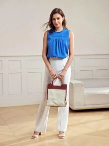 MOTF Classy 實心褶皺口袋連衣裙，荷葉邊修飾，無袖上衣 - 藍色 - 查看 8