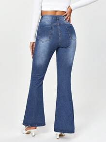 SHEIN EZwear Jeans A Zampa Da Donna Con Tasche, Perfetti Per Il Lavoro Quotidiano E Per I Pendolari - Blu - Visualizzare 2