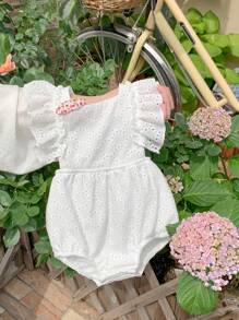 SHEIN 嬰兒女孩空洞繡花荷葉邊交叉束身衣 - 白色 - 查看 4