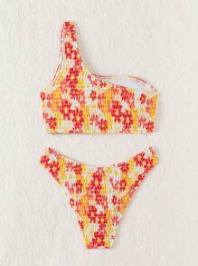 Swim Mod Women's Summer Beach Ditsy Floral One Shoulder Bikini Set, Sexy Two-Piece Bikini Set, Random Print - Multicolor - View 2