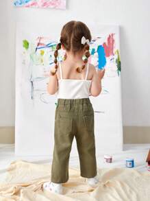 Baby Girl Y2K Street-Style Cool  Green Butterfly Printed Ripped Straight Jeans - Army Green - View 2