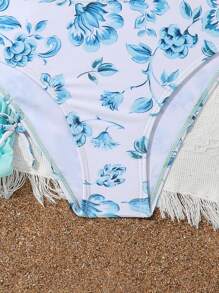 SHEIN Conjunto de bikini separado de 3 piezas para niña preadolescente, estampado aleatorio para playa de verano - Verde - Ver 3