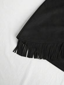 Soleia High-Waisted Faux Suede Fringe Tassel Bowknot Mini Skirt - Black - View 4