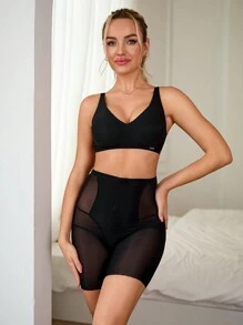 Pantalón modelador transpirable para mujer, de moda, con función reductora en cintura y levantamiento de glúteos, 1 pieza - Negro - Ver 6