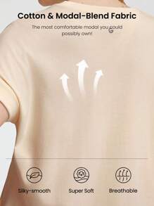 GLOWMODE Vestido camiseta holgado de mezcla de algodón modal con bolsillos laterales, adecuado para uso diario casual - Albaricoque - Ver 4