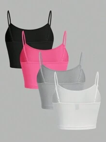 SHEIN EZwear 4入組女士休閒性感細肩帶修身背心，適用於夏季 - 彩色 - 查看 2