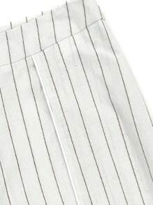 SHEIN Unity Women's Loose Casual Wide Leg Daily & Commuting Pleated Striped Trousers Fall Cloth For Women - White - View 6