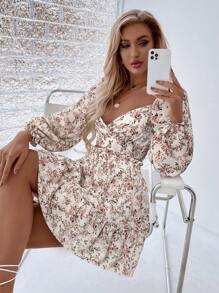 SHEIN Clasi Camisa de manga larga estampada y falda en capas, conjunto de 2 piezas - Rosa - Ver 5