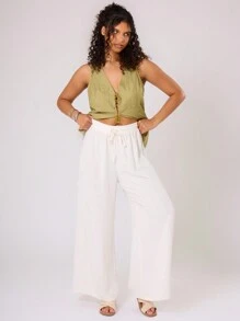 MUSERA Pantalon droit en tricot blanc grande taille pour l'aéroport, confortable, décontracté, pour tous les jours, basiques, cool pour le travail, rentrée scolaire, été - Blanc - Voir 5